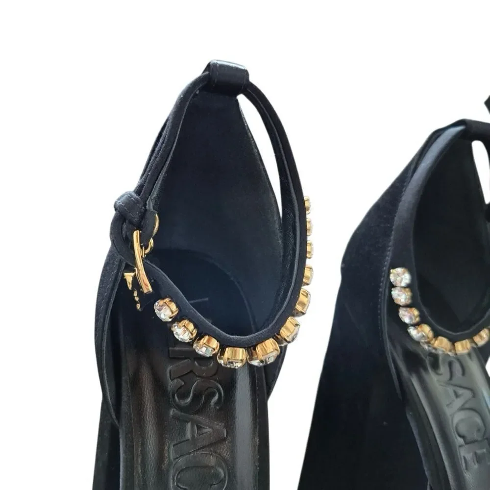 NWOB VERSACE 159MM Embellished Satin  Platform Shoes Heels